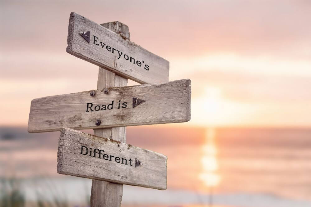 Directional road sign - everyone's road is different. The photo represents the multitude of choices that face Young Adults in Evanston IL. Therapy for Young Adults at Evanston Counseling can help with anxiety and stress over major life decisions. 60201